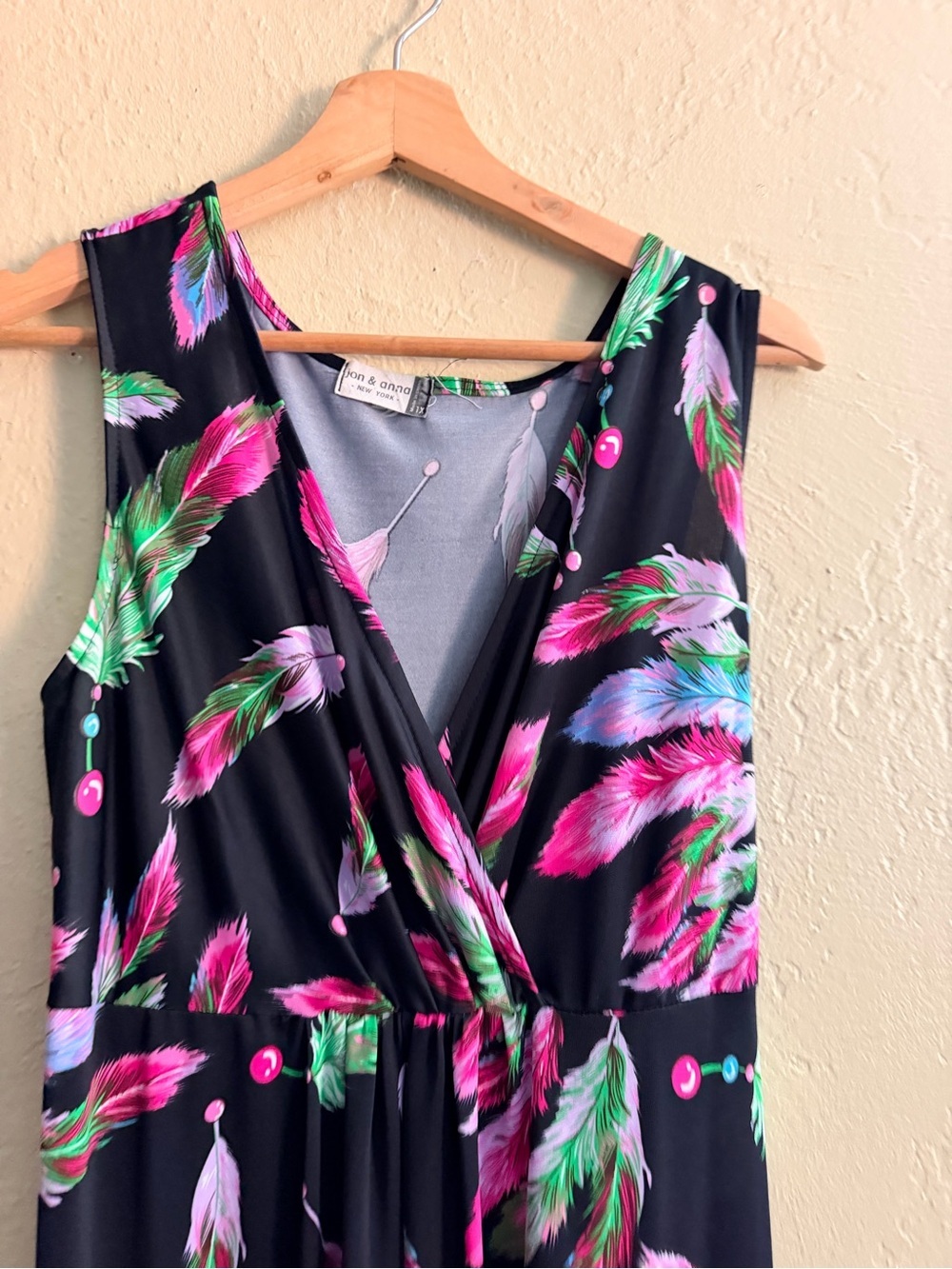 Jon & Anna Black Maxi Dress with Pink & Green Feather Print - Picture 4 of 4